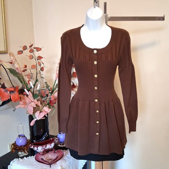 NWT Woman's Brown Cardigan Knit Lightweight Ladies Sweater Outerwear - Picture 2 of 8